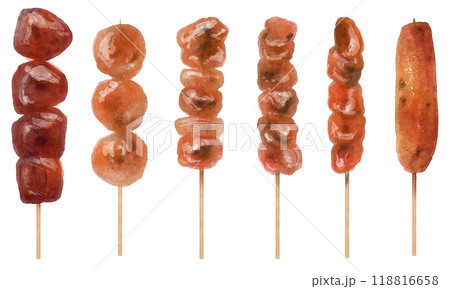 水彩で描いた焼き鳥(タレ)のイラスト 118816658