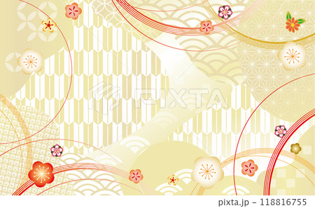 和風柄　華やかな梅　イラスト背景 118816755