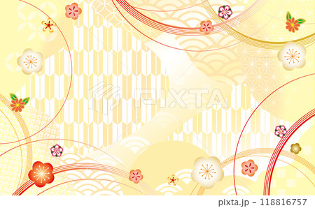 和風柄 華やかな梅 イラスト背景 和風柄 華やかな梅 イラスト背景 118816757