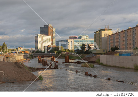 Flood wall in river basin of Svratka, Brno, Czech republic, floods after storm Boris, September 15, 2024 118817720