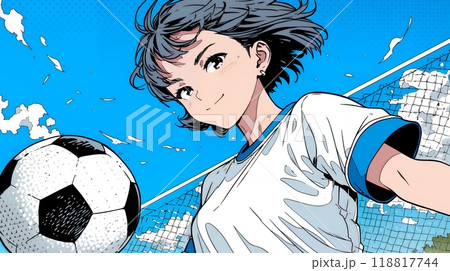 サッカーをしている若い女性