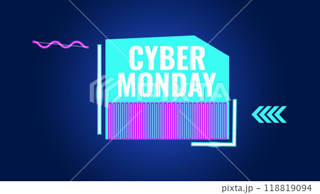 Cyber Monday sale banner discount special offer. Bright colors on a dark background. Design online store shopping discount coupon flyer. Vector illustration. 118819094