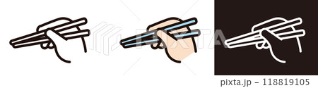 箸を持つのイラスト。食事マナーのベクターアイコン。シンプルなデザイン。 118819105
