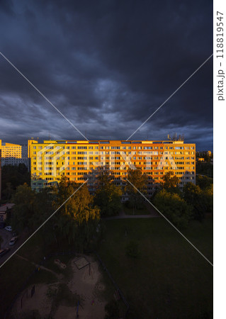 Old block of flats - apartment building made from concrete panels in communist era in eastern Europe, Prague, Czech Republic Old block of flats - apartment building made from concrete panels in communist era in eastern Europe, Prague, Czech Republic 118819547
