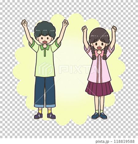 Boy and girl raising their hands in a fist 118819588