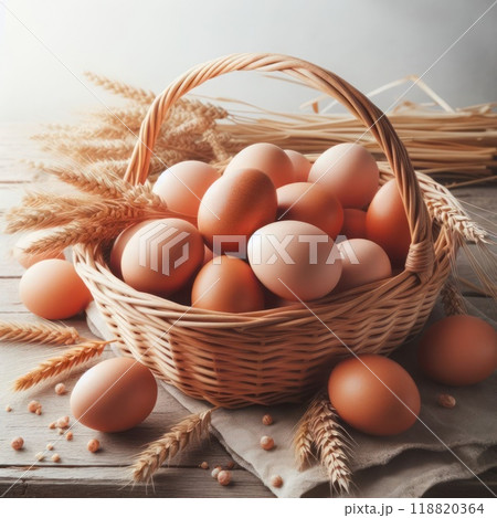 Eggs lying in a basket. 118820364