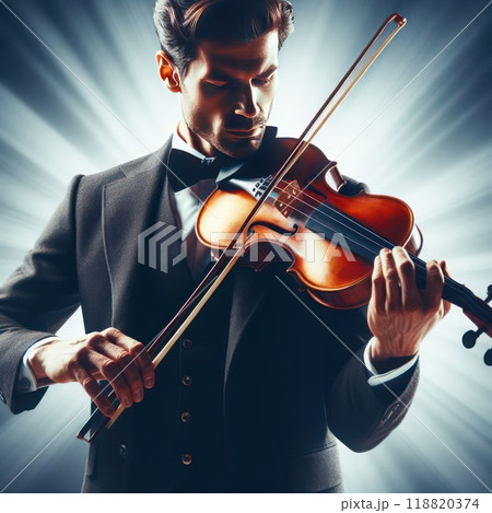 A man playing the violin in the rays of light. A man playing the violin in the rays of light. 118820374
