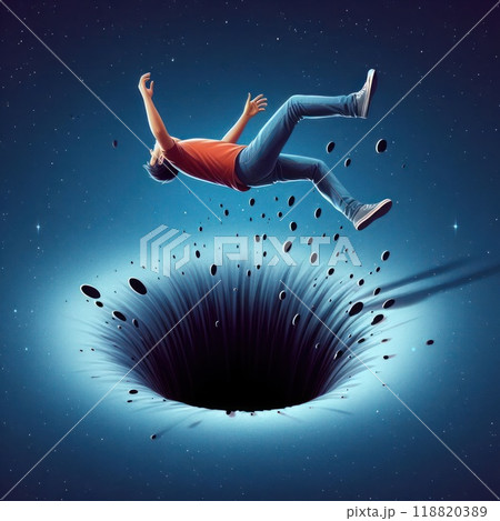A man falling into a black hole. Space for text. 118820389