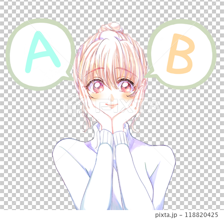 Women A and B look happy as they consider their options 118820425