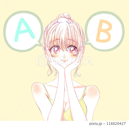 選択肢を考えて嬉しそうな女性 AとB キャミソール 選択肢を考えて嬉しそうな女性 AとB キャミソール 118820427