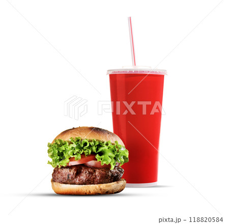 A classic combination of a cola and hamburger 118820584