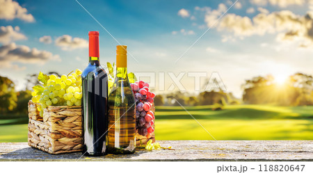 Bottles of red and white wine Bottles of red and white wine 118820647