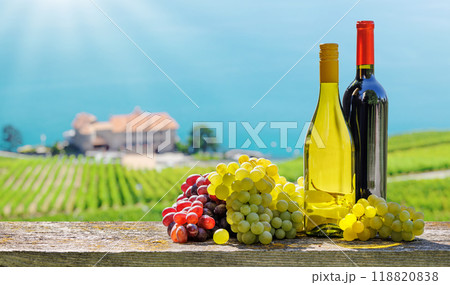 Bottles of red and white wine Bottles of red and white wine 118820838