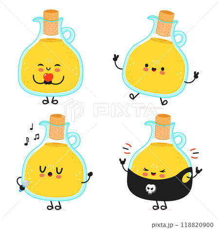 Funny Olive oil characters bundle set. Vector hand drawn doodle style cartoon character illustration icon design. Cute Olive oil mascot character collection Funny Olive oil characters bundle set. Vector hand drawn doodle style cartoon character illustration icon design. Cute Olive oil mascot character collection 118820900