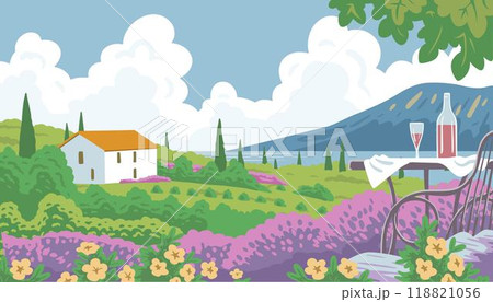 Beautiful rural southern landscape with nature and house 118821056