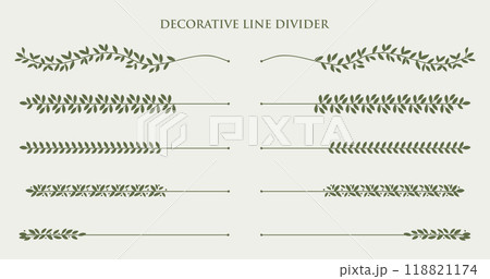 Leaves vines line divider for text layout separator decoration element set.Vector illustration Leaves vines line divider for text layout separator decoration element set.Vector illustration 118821174
