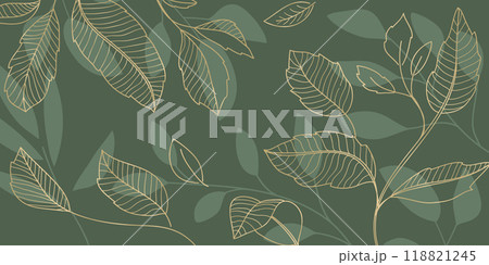 Green leaves hand drawn background.Vector illustration 118821245