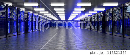 Server. Server data center. Backup, mining, hosting, mainframe, farm and computer rack with storage information. 3d rendering 118821353