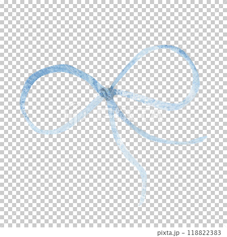 Blue bow. Hand drawn Watercolor illustration of thin Ribbon Isolated on a white background. Design Decorative element in Simple style 118822383