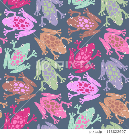 Vintage seamless pattern of colorful tropical frogs. Frogs or toads pattern. Vintage seamless pattern of colorful tropical frogs. Frogs or toads pattern. 118822697