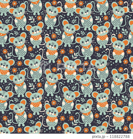 cute gray mice on a dark background. seamless pattern cute gray mice on a dark background. seamless pattern 118822788
