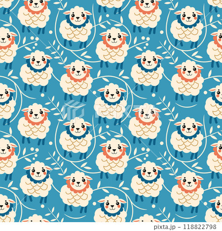 cute sheep on a blue background.seamless pattern 118822798