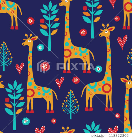 bright giraffes on a background of floral patterns. seamless pattern bright giraffes on a background of floral patterns. seamless pattern 118822803