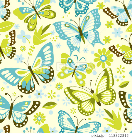 blue butterflies on white background seamless pattern 118822815