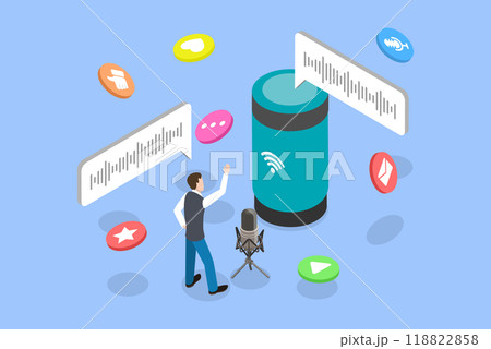 3D Isometric Flat Vector Illustration of Voice Assistance, Verbal Commands and Responses 118822858