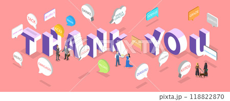 3D Isometric Flat Vector Illustration of Thank You, Lettering in Different Languages 118822870