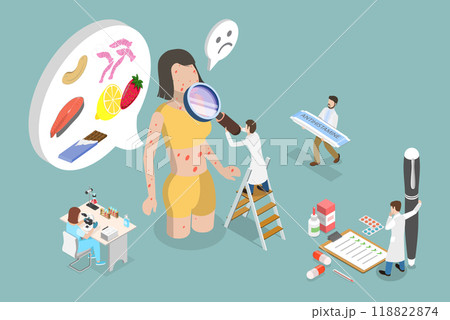3D Isometric Flat Vector Illustration of Allergic Symptoms, Allergy Diagnosis At Allergists Examination 118822874