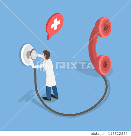 3D Isometric Flat Vector Illustration of Telehealth Service, Offering Remote Diagnosis And Consultation Through Telephone Or Online Conference 118822883