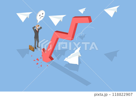 3D Isometric Flat Vector Illustration of Global Crisis, Red Arrow Symbolizing Rapid Economic Decline 118822907