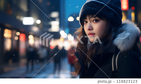 イルミネーションを見つめる女性 118823123