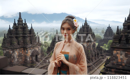 ジャワ島ヒンドゥー遺跡とインドネシア美女 ジャワ島ヒンドゥー遺跡とインドネシア美女 118823451