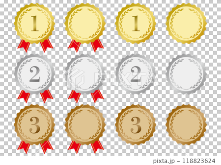 Set of laurel gold, silver and bronze medal frame illustrations_gradient Set of laurel gold, silver and bronze medal frame illustrations_gradient 118823624