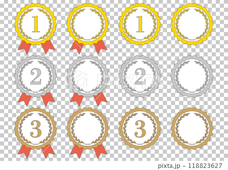 Set of laurel gold, silver and bronze medal frame illustrations_line drawing Set of laurel gold, silver and bronze medal frame illustrations_line drawing 118823627