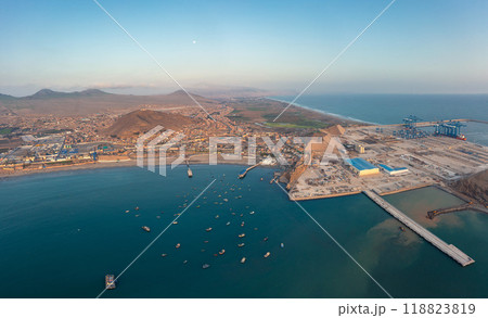 Chancay seaport. Located in Peru, Mega port under construction, future maritime hub of South America. Chancay Lima, Peru. Chancay seaport. Located in Peru, Mega port under construction, future maritime hub of South America. Chancay Lima, Peru. 118823819