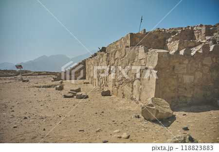 The ancient archaeological site of Caral, near Supe, Barranca Province, Peru. Caral is a UNESCO world heritage site and considered to be the oldest city in the Americas. The ancient archaeological site of Caral, near Supe, Barranca Province, Peru. Caral is a UNESCO world heritage site and considered to be the oldest city in the Americas. 118823883