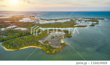 Beautiful sunset in the bay of Tucacas, Falcon - Venezuela. Aerial view. 118824008