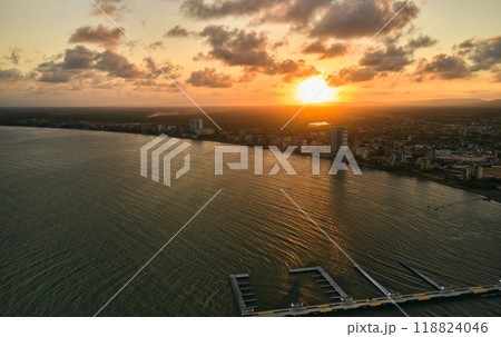 Beautiful sunset in the bay of Tucacas, Falcon - Venezuela. Aerial view. 118824046