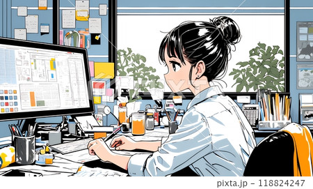 PCで資料作りをしている若い女性