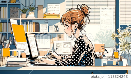 PCで資料作りをしている若い女性