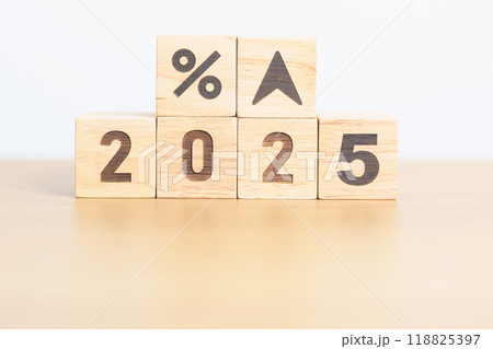 2025 New year with percentage change to UP and Down arrow. Interest rate, GDP, stocks market, financial, deflation and Inflation, mortgage, debt, Loan and Economic Recession 2025 New year with percentage change to UP and Down arrow. Interest rate, GDP, stocks market, financial, deflation and Inflation, mortgage, debt, Loan and Economic Recession 118825397