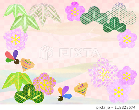 和風文様の松竹梅正月背景 118825674