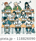 眠気に耐えながら授業を受ける生徒たち 118826090