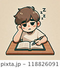 眠気に耐えながら勉強する男の子 118826091