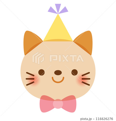 パーティー帽子と蝶ネクタイをつけたかわいいネコの顔 パーティー帽子と蝶ネクタイをつけたかわいいネコの顔 118826276