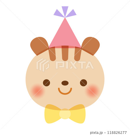 パーティー帽子と蝶ネクタイをつけたかわいいリスの顔 118826277