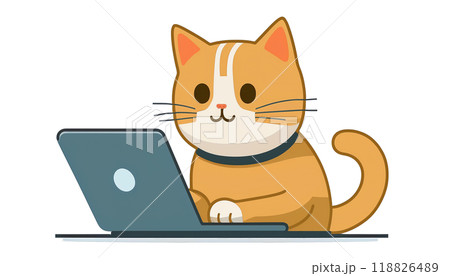 ノートパソコンを操作する猫のイラスト 118826489